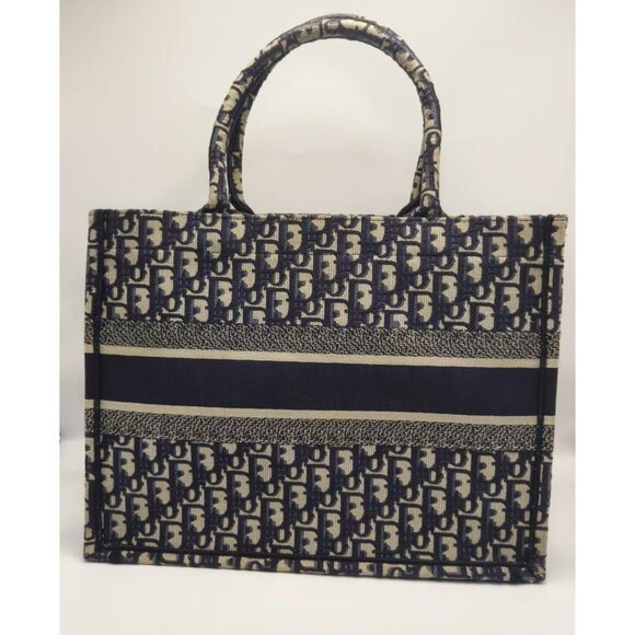 Pre-owned Christian Dior Oblique Embroidery Medium Book Tote Blue - Picture 3 of 12